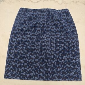 Akris Navy Blue Circle Pattern Pencil Skirt